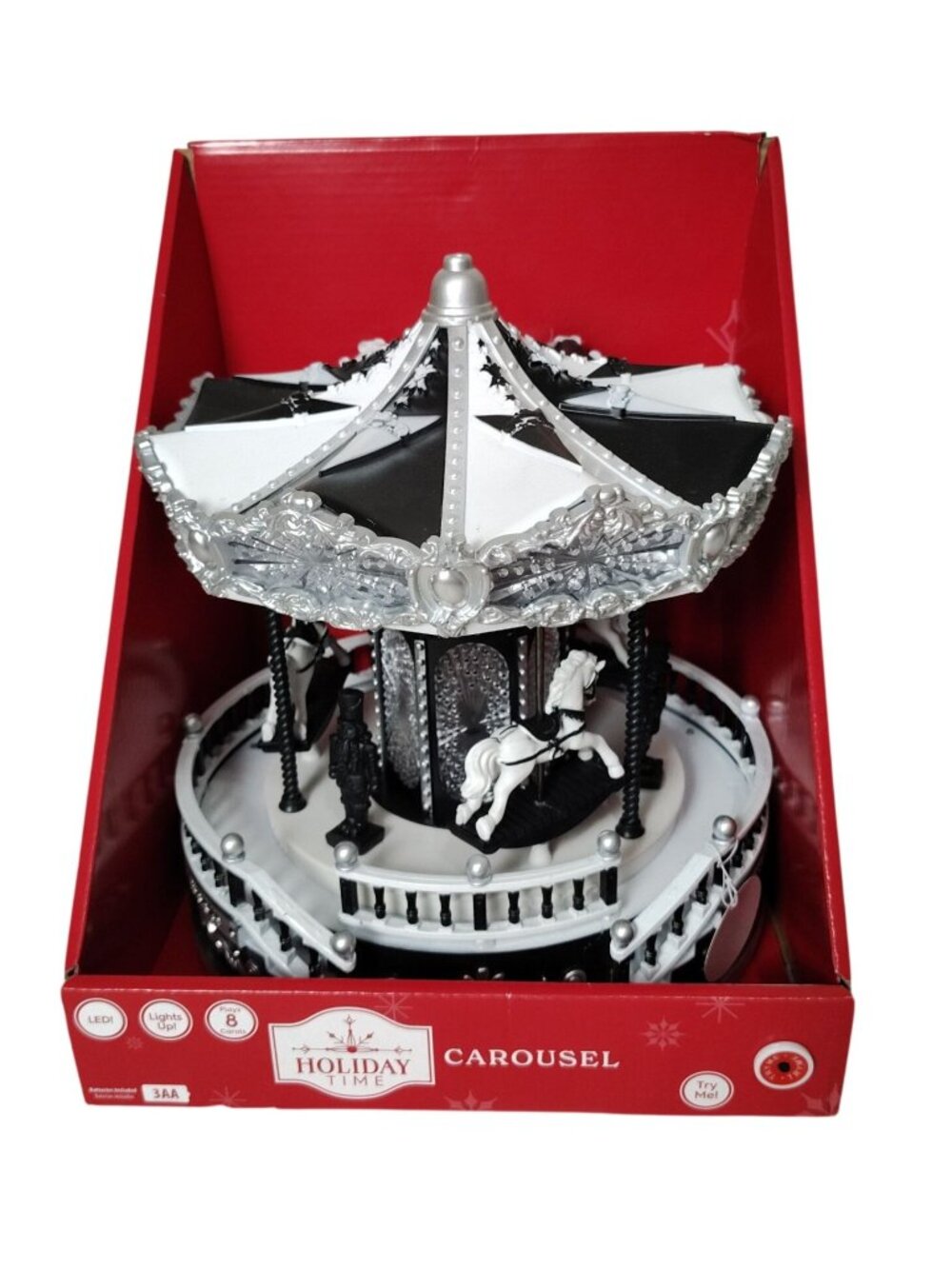 Holiday Time LED Light-Up Black and White Musical Carousel With Christmas Songs